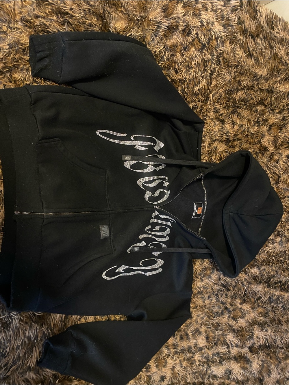 Black Script Zip-Up Hoodie Jacket